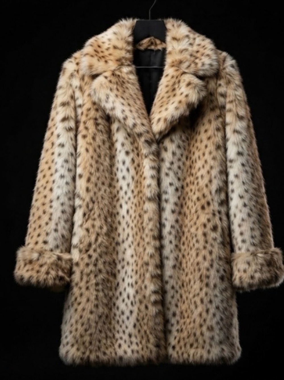 Faux  leopard Print Plush Coat - Tan/Beige